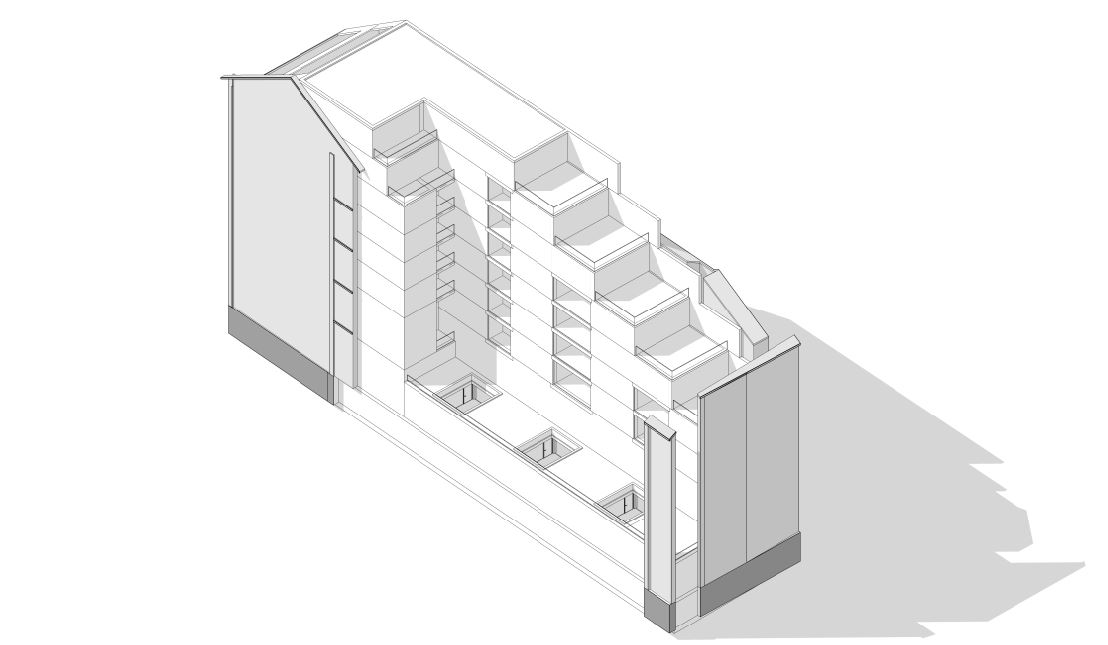 Mass model of Hajós Street condominium, early version