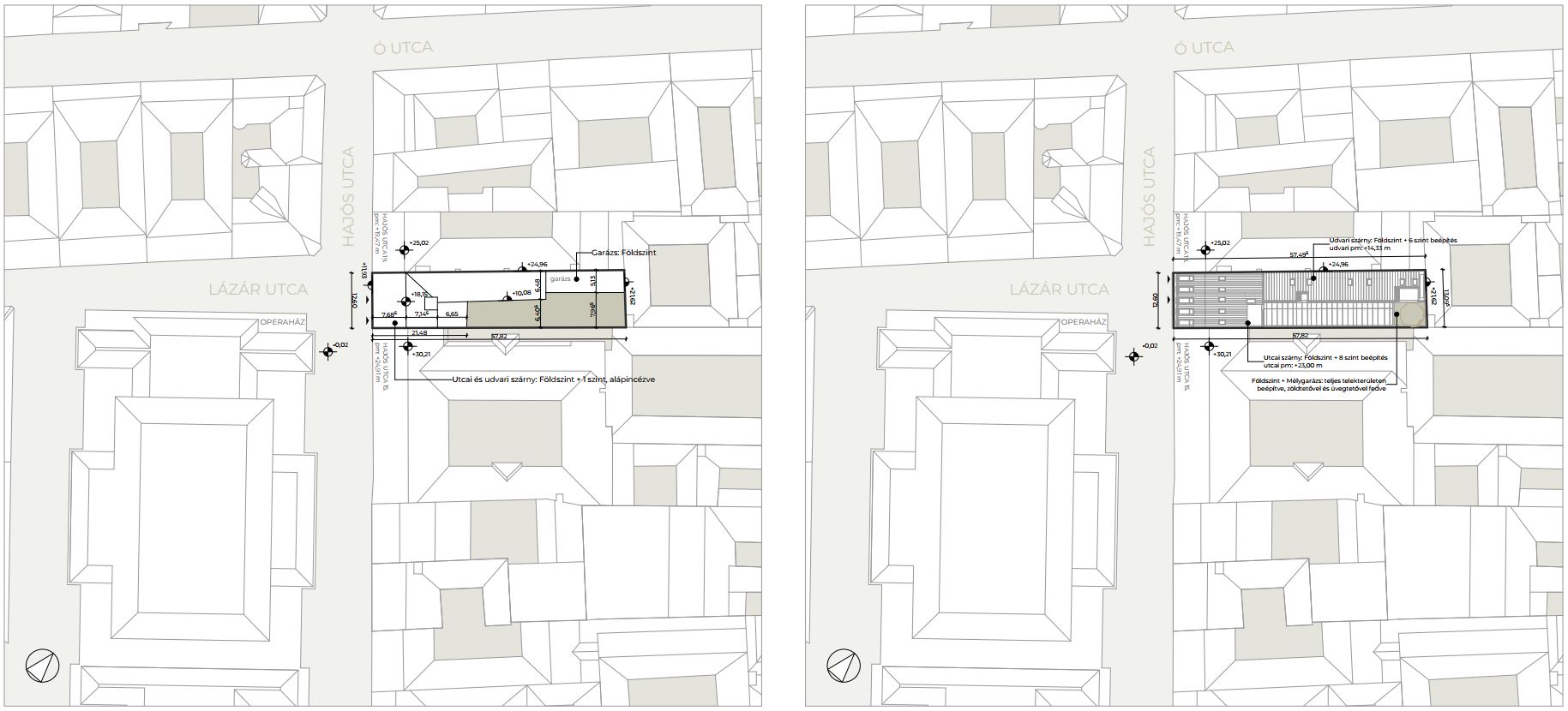 17 Hajós street site plan (existing vs planned)