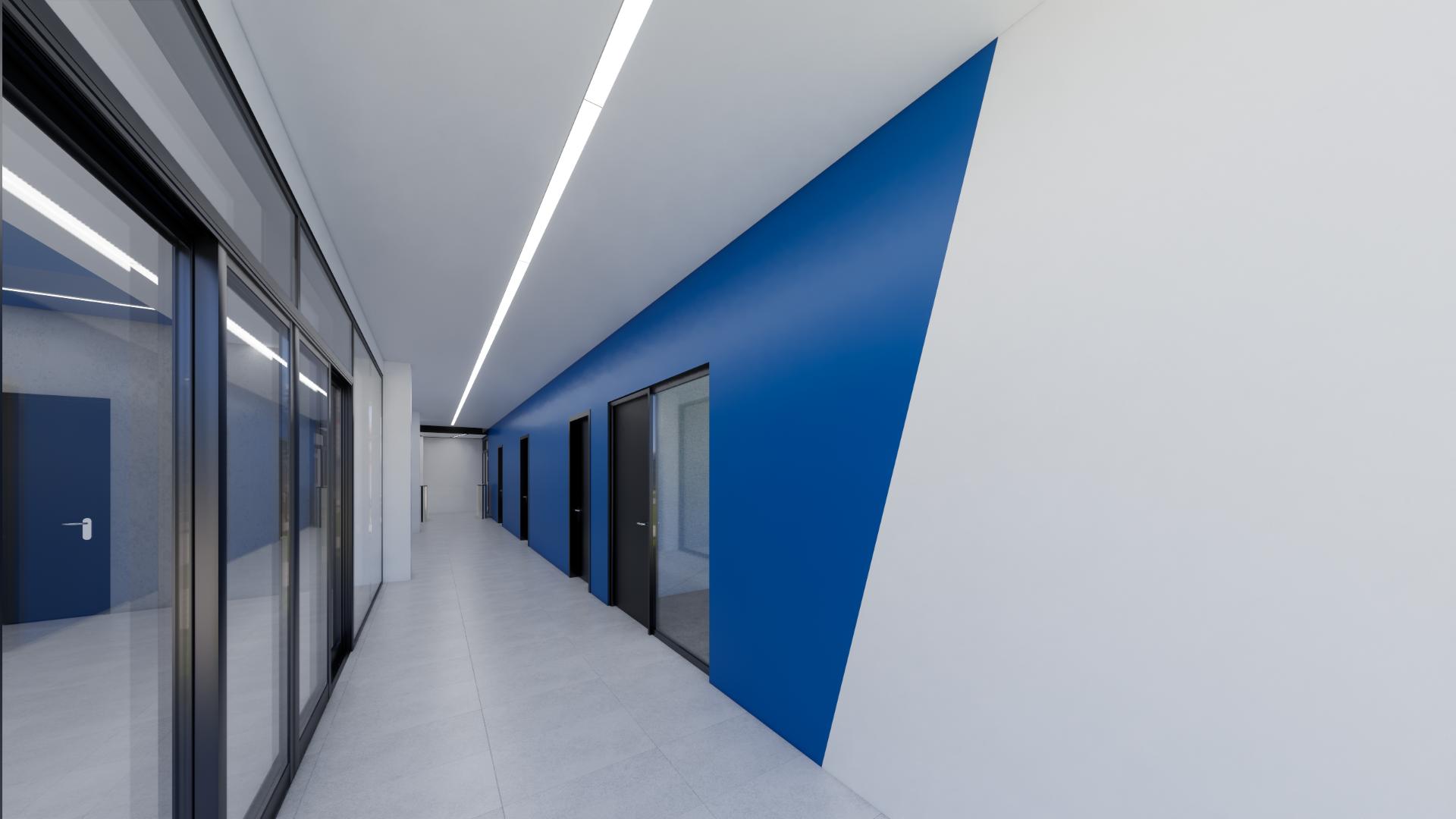 Márkaelemek alkalmazása a tornyokat összekötő folyosón (Forrás: BuildEXT)