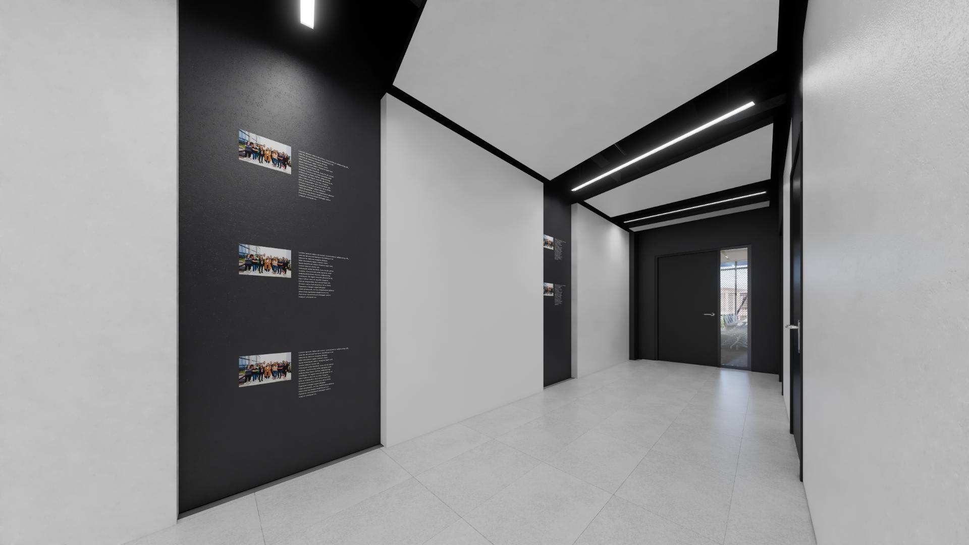 A folyosó egyhangúságát játékosan töri meg a logó szögében felfestett, sötétebb szín (Forrás: BuildEXT)