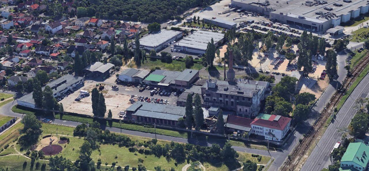 A LEMO telephelye és a bontásra kerülő, egykori Pesterzsébeti Papírgyár (Forrás: Google Earth)